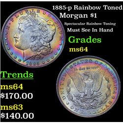 1885-p Rainbow Toned Morgan Dollar $1 Grades Choice Unc