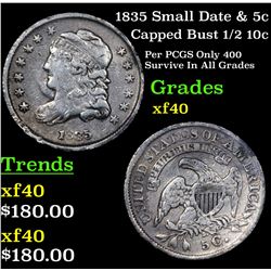 1835 Small Date & 5c Capped Bust Half Dime 1/2 10c Grades xf