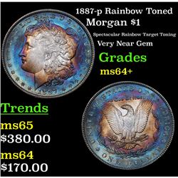 1887-p Rainbow Toned Morgan Dollar $1 Grades Choice+ Unc