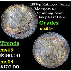 1886-p Rainbow Toned Morgan Dollar $1 Grades Choice+ Unc