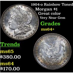 1904-o Rainbow Toned Morgan Dollar $1 Grades Choice+ Unc