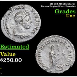 218-222 AD Elagabalus Roman Empire Silver Denarius Grades Brilliant Uncirculated