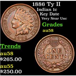 1886 Ty II Indian Cent 1c Grades Choice AU/BU Slider