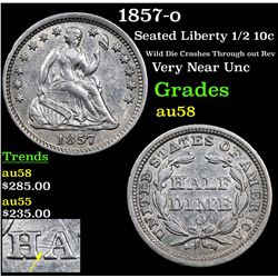 1857-o Seated Liberty Half Dime 1/2 10c Grades Choice AU/BU Slider