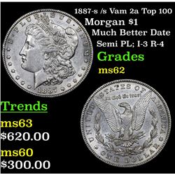 1887-s /s Vam 2a Top 100 Morgan Dollar $1 Grades Select Unc