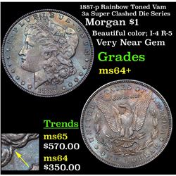 1887-p Rainbow Toned Vam 3a Super Clashed Die Series Morgan Dollar $1 Grades Choice+ Unc