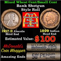 Mixed small cents 1c orig shotgun roll, 1917-d Wheat Cent, 1899 Indian Cent other end