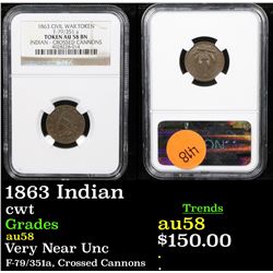 NGC 1863 Indian Civil War Token 1c Graded au58 By NGC