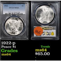 PCGS 1922-p Peace Dollar $1 Graded ms64 By PCGS