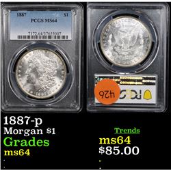 PCGS 1887-p Morgan Dollar $1 Graded ms64 By PCGS