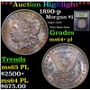 Image 1 : ***Auction Highlight*** 1890-p Morgan Dollar $1 Graded Choice Unc+ PL By USCG (fc)