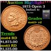 Image 1 : ***Auction Highlight*** 1873 Open 3 Indian Cent 1c Graded Select+ Unc RD By USCG (fc)