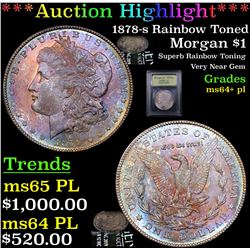 ***Auction Highlight*** 1878-s Rainbow Toned Morgan Dollar $1 Graded Choice Unc+ PL By USCG (fc)