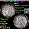 Image 1 : ***Auction Highlight*** 1916-d Walking Liberty Half Dollar 50c Graded Choice+ Unc By USCG (fc)