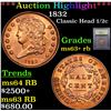 Image 1 : ***Auction Highlight*** 1832 Classic Head half cent 1/2c Graded Select+ Unc RB By USCG (fc)