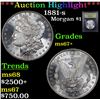 Image 1 : ***Auction Highlight*** 1881-s Morgan Dollar $1 Graded Gem++ Unc By USCG (fc)