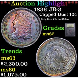 ***Auction Highlight*** 1836 JR-3 Capped Bust Dime 10c Graded Select Unc By USCG (fc)