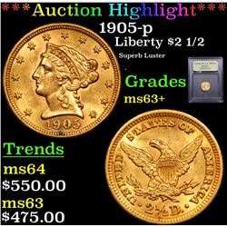 ***Auction Highlight*** 1905-p Gold Liberty Quarter Eagle $2 1/2 Graded Select+ Unc By USCG (fc)