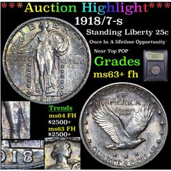 *Highlight Of Entire Auction* 1918/7-s Standing Liberty Quarter 25c Graded Select Unc+ FH By USCG (f