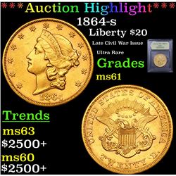 ***Auction Highlight*** 1864-s Gold Liberty Double Eagle $20 Graded BU+ By USCG (fc)