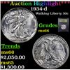 Image 1 : ***Auction Highlight*** 1934-d Walking Liberty Half Dollar 50c Graded GEM+ Unc By USCG (fc)