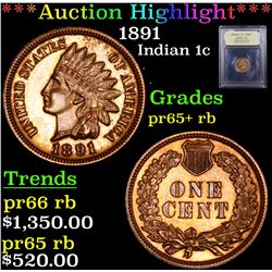 ***Auction Highlight*** 1891 Indian Cent 1c Graded GEM+ Proof Rb By USCG (fc)