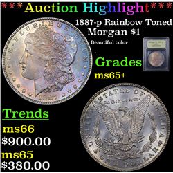 ***Auction Highlight*** 1887-p Rainbow Toned Morgan Dollar $1 Graded GEM+ Unc By USCG (fc)