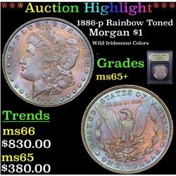 ***Auction Highlight*** 1886-p Rainbow Toned Morgan Dollar $1 Graded GEM+ Unc By USCG (fc)