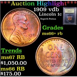 ***Auction Highlight*** 1909 vdb Lincoln Cent 1c Graded GEM++ RB By USCG (fc)