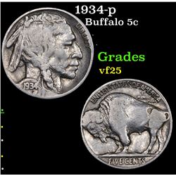 1934-p Buffalo Nickel 5c Grades vf+