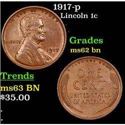 1917-p Lincoln Cent 1c Grades Select Unc BN