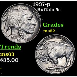 1937-p Buffalo Nickel 5c Grades Select Unc