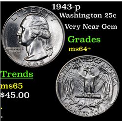 1943-p Washington Quarter 25c Grades Choice+ Unc