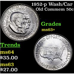 1952-p Wash/Car Old Commem Half Dollar 50c Grades Select+ Unc