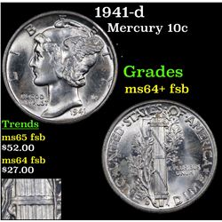 1941-d Mercury Dime 10c Grades GEM+ FSB