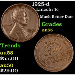 1925-d Lincoln Cent 1c Grades Choice AU