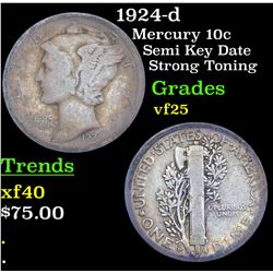 1924-d Mercury Dime 10c Grades vf+