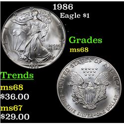 1986 Silver Eagle Dollar $1 Grades GEM+++ Unc