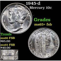 1945-d Mercury Dime 10c Grades GEM+ FSB