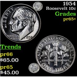 1954 Roosevelt Dime 10c Grades GEM+ Proof