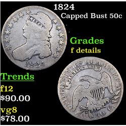 1824 Capped Bust Half Dollar 50c Grades f details