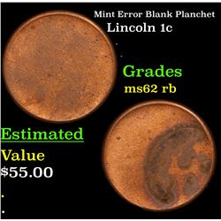 Mint Error Blank Planchet Lincoln Cent 1c Grades Select Unc RB