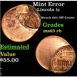 Mint Error Lincoln Cent 1c Grades Select Unc RB