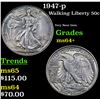 Image 1 : 1947-p Walking Liberty Half Dollar 50c Grades Choice+ Unc