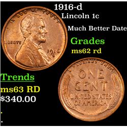 1916-d Lincoln Cent 1c Grades Select Unc RD