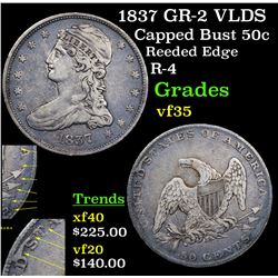 1837 GR-2 VLDS Capped Bust Half Dollar 50c Grades vf++