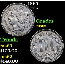 1865 Three Cent Copper Nickel 3cn Grades Select Unc