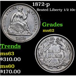 1872-p Seated Liberty Half Dime 1/2 10c Grades Select Unc