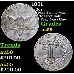 1861 Three Cent Silver 3cs Grades Choice AU/BU Slider