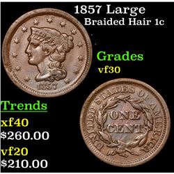 1857 Large Braided Hair Large Cent 1c Grades vf++